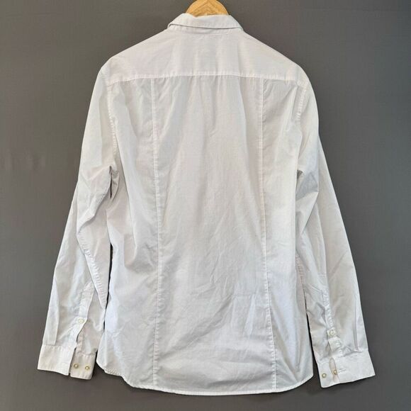 H&M White Men’s Button Down Shirt Size Large Easy Iron Cotton Polyester Blend - Picture 4 of 8